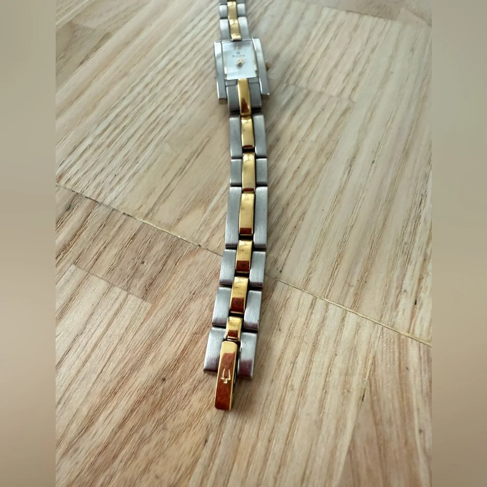 Bulova ladies rectangular two tone dress watch NEW BATTERY